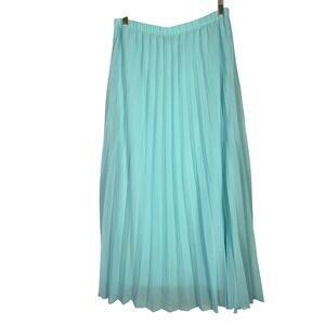 Vintage Cal Style USA Pleated Chiffon Skirt Aqua Blue‎ L Large Midi Made in USA